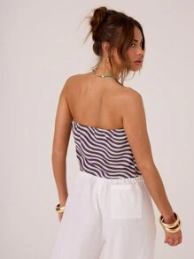 MUSERA Allover Printed Woven Summer Casual Bandeau Top Spring Summer Holiday Vacation - Yellow - View 2