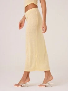 MUSERA Chân váy dài trơn, cạp chun co giãn, kiểu dáng đơn giản, thanh lịch, thích hợp cho kỳ nghỉ hè. - Màu vàng - Xem 4
