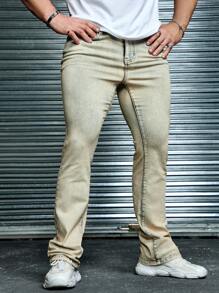 Manfinity Homme Men Vintage Denim Snowflake Bleach Dyed Flared Jeans