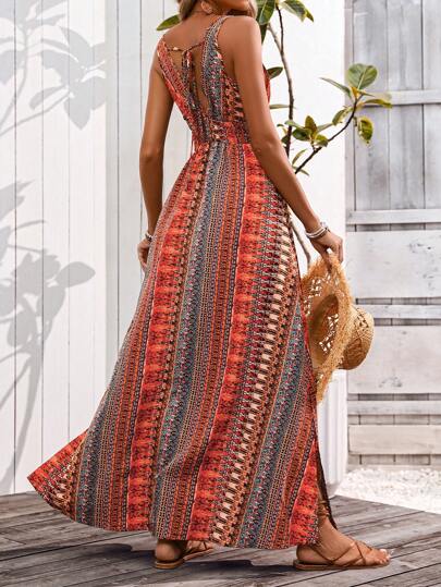 Breezaya Ladies' Casual Vacation Style Long Dress, Hawaiian Style Maxi Vacation Beach Outfits Women