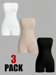 SHEIN EZwear 1pc Women's Solid Color Strapless Romper, Simple And Slim-Fit Style - Multicolor - View 1