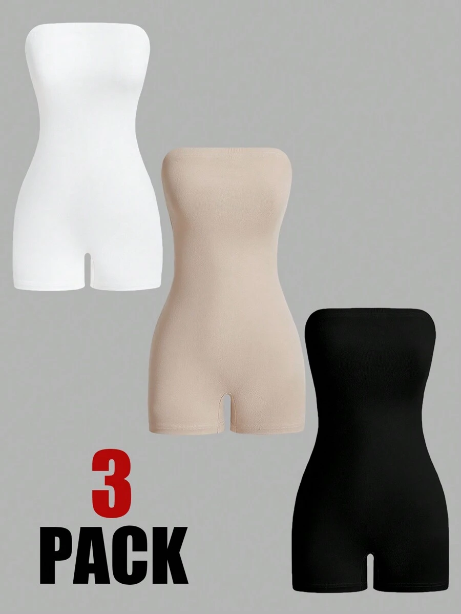 SHEIN EZwear 1pc Women's Solid Color Strapless Romper, Simple And Slim-Fit Style - Multicolor - View 1