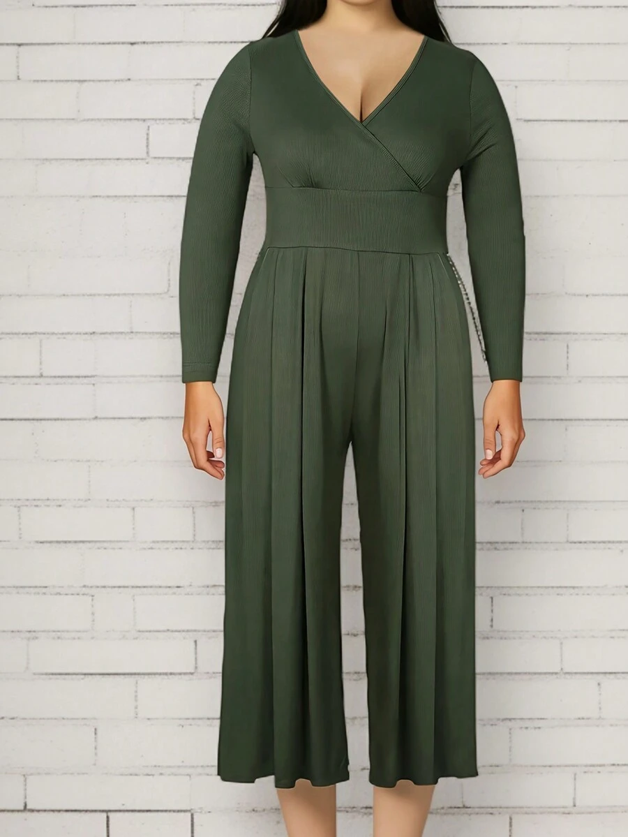 Plus Size Solid Color Cinched Waist Asymmetric Pocket Jumpsuit