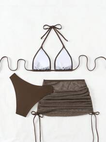 Swim Mod Phụ nữ đi biển mùa hè Thời trang áo ngực dây chắc chắn & Bộ bikini đáy bơi Bộ đồ tắm - Cà phê nâu - Xem 2