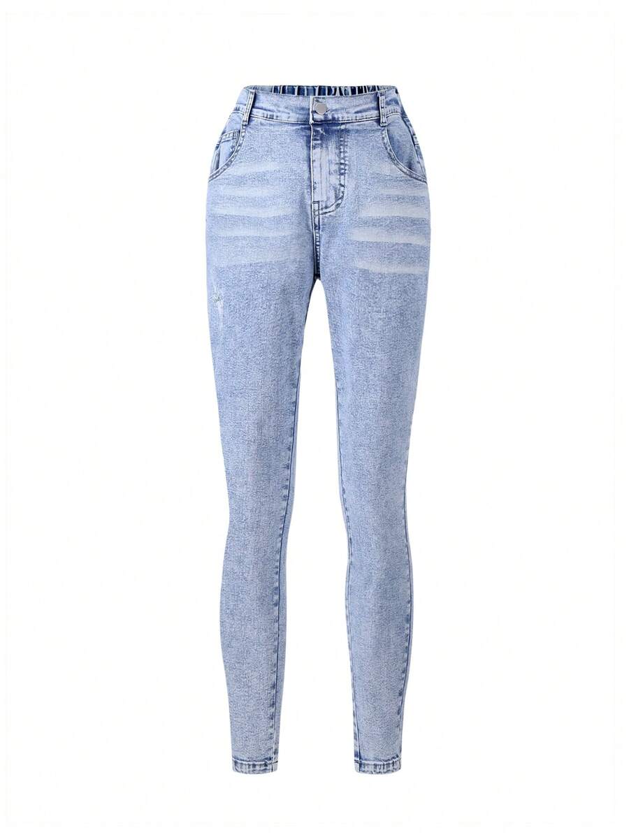 Teen Girl Simple Comfortable Jeans - Light Wash - View 1