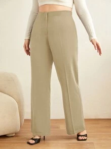 RueChic Solid Flare Leg Pants - Beige - View 4