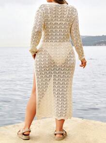 SHEIN Cottnline Plus Size Cover Up Dress, For Summer Beach Vacation - Apricot - View 2