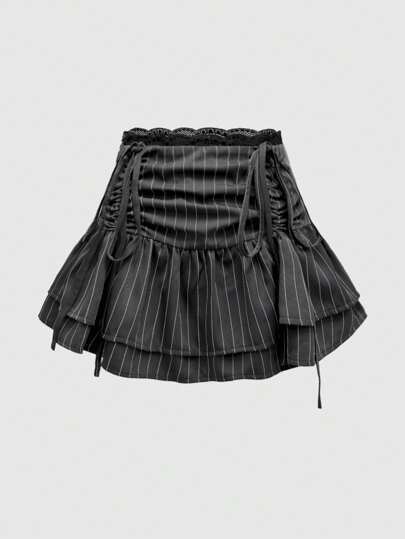 Academia Jupe mini gâteau plissée à la taille avec dentelle et motif floral pour femmes (incluant shorts), style preppy de l'Académie des douceurs, école