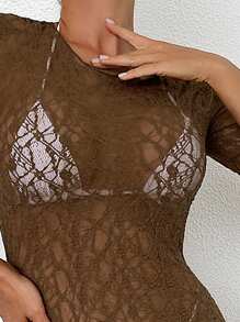 SHEIN Swim Sukienka o kroju Summer Beach Resort w jednolitym kolorze z koronki wyszczuplającej