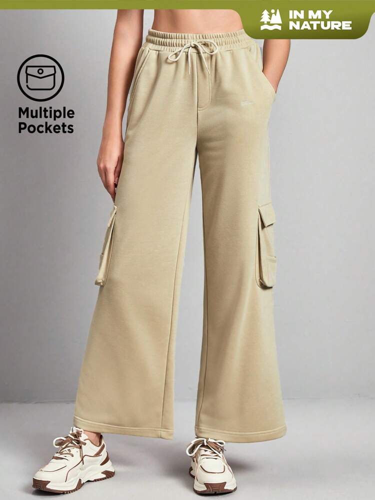 Flap Pocket Side Drawstring Waist Outdoor Sweatpants