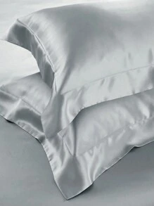 1pc, Solid Color, Soft & Breathable, Satin Trim Decorative Pillowcase (Pillow Insert Not Included), Please Purchase According To Pillow Size - Silver - View 6