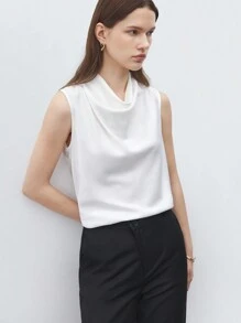 BizChic Áo dài tay cổ không tay màu trơn thanh lịch mùa hè dành cho nữ - trắng - Xem 4