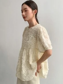 FRIFUL Chemise d'été femme avec col Peter Pan vintage à fleurs ajourées, à volants