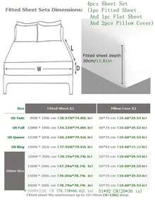 4入組/套黃色花卉圖案床單套裝，易護理微纖維柔軟床上用品套裝包含1張平板床單+1張床包+2個枕頭套 - 黃色 - 查看 3