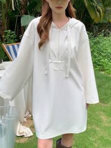 DAZY 女士春夏季拉鍊前開式帽兜長袖套頭外套 - 米色 - 查看 9