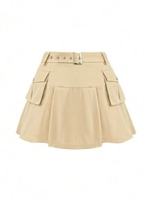 SHEIN Unity Women's Y2K Khaki 3D Pocket Mini Skirt - Apricot - View 4