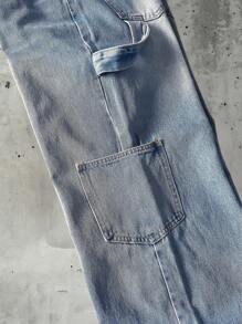 DAZY Women Fashionable Solid Color Wide Leg Jeans With Large Pockets,Baggy Jeans - Blue - View 8