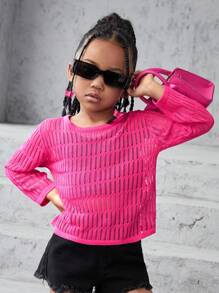 Jersey de manga larga con cuello redondo casaul y flojo para chica joven de punto - Rosa Fucsia - Ver 4