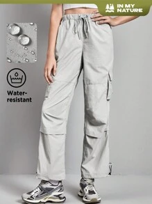 In My Nature Solid Color Drawstring Waist Waterproof Outdoor Cargo Pants