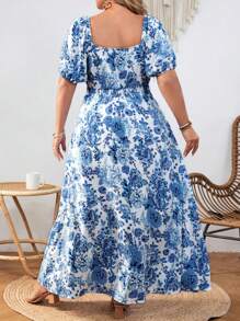 SHEIN CURVE+ Vestido de Verão Plus Size para Mulheres, Estilo A-Line com Estampa Floral - Multicolorido - Visão 3