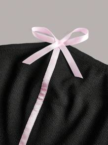 SHEIN MOD Áo nữ Bất đối xứng Tương phản ràng buộc màu trơn Giải trí - màu đen - Xem 3