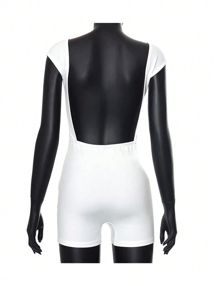 Women Solid Color Off-Shoulder Backless Jumpsuit Unitard