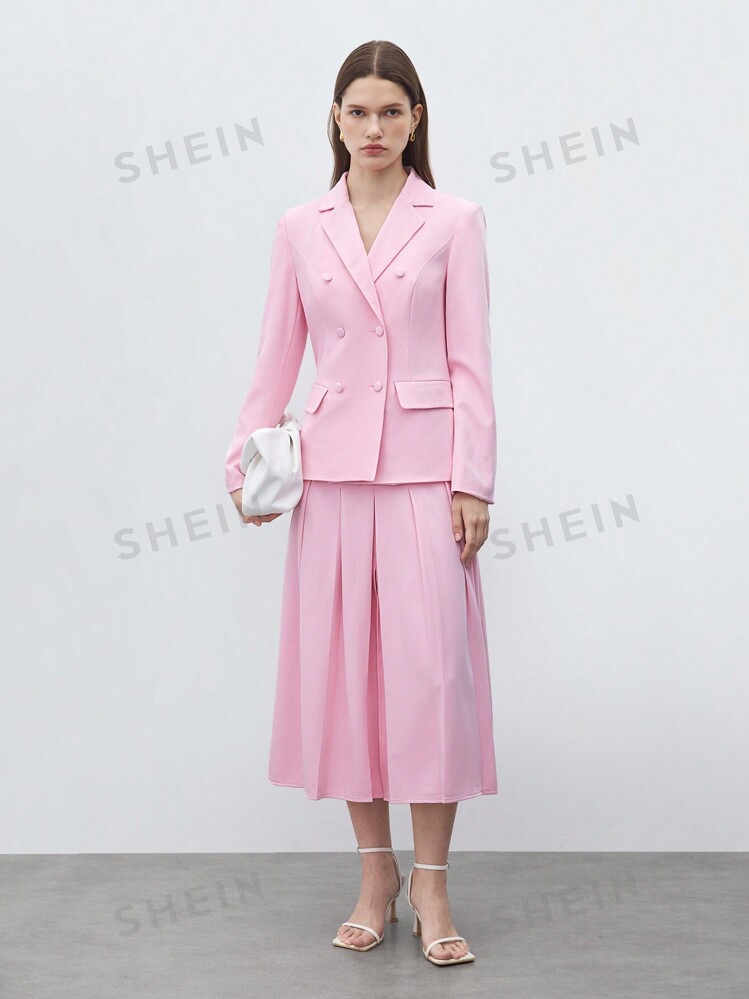 SHEIN BIZwear Women s Pink Blazer With Mottled Collar And Long Sleeves And Elegant Business Suit With Pleated Skirt For Spring And Autumn SHEIN USA