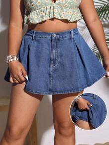 Breezaya Große Größen Urlaub Freizeit Plissee Denim Minirock Shorts