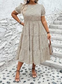 Breezaya 大码女式泡泡袖豹纹夏季波西米亚风连衣裙女装