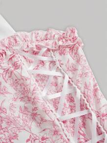 SHEIN MOD Women Pink Floral Print Belted Vintage Court Flared Skater Dress Pink Short Dress, Grad Dress, Pastel Dresses For Women, Valentine Outfits, Elegant Dresses, Pink Dress, Wedding Guest Dress For Women, Spring/Summer Outfits, Tea Party Outfit Women, Cottagecore Dress, Holidays, Birthday, Festival, Tea Party Dress, Floral Dress - Pink - View 3