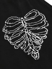 LineHome Artist Women Knitted Heart And Skull Pattern Halter Top, For Summer, Holiday, Vacation, Going Out, Festival, Ibiza Fits