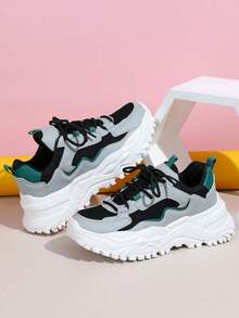 New Contrast Color Thick-Soled Women Shoes For Spring, Women Chunky Sneakers - Multicolor - View 3