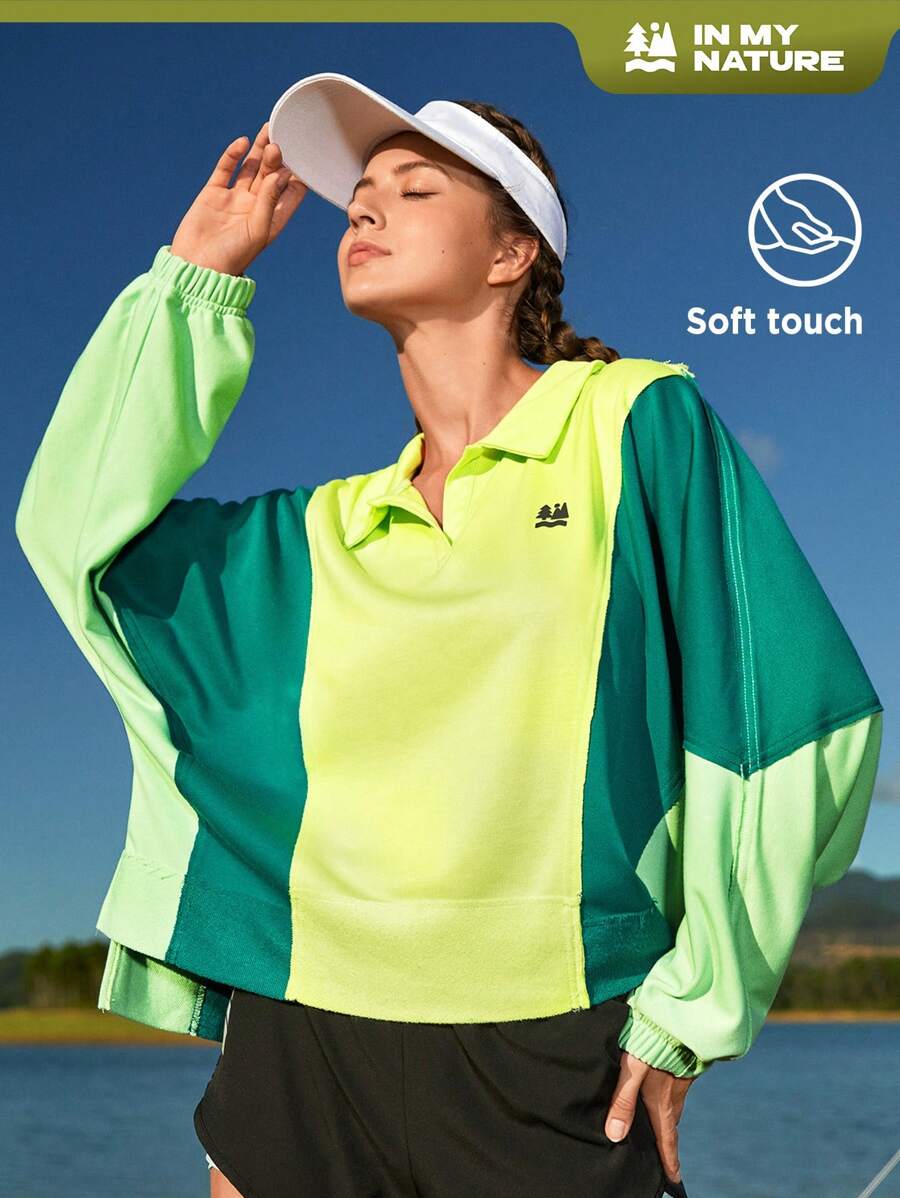 In My Nature American Vintage Style Color Block Loose Fit Sweatshirt,Women Tennis Outfit