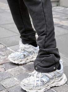 PAVTROS Manfinity Streetrush Men Street Style Letter Embroidery Washed Casual Sweatpants - Black - View 5