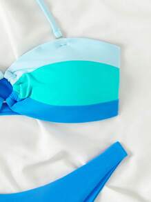 SHEIN Swim Vrouwen Color-Block Bikini Set Met Sexy Halterband En Ronde Ringen Verbinding, Perfect Voor Strandvakantie Zomer
