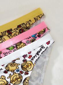 Mr Men Little Miss X SHEIN 3pcs Women's Cartoon & Letter Graphic Print Briefs - Multicolor - View 4