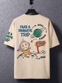 Manfinity LEGND 男士卡通標語印花垂肩寬鬆休閒t恤