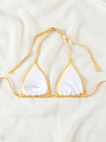 Swim SXY Summer Beach Women's Metal Texture Solid Color Sexy Halter Neck Bikini Top