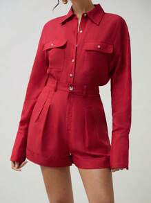COSMINA 女士红色亚麻休闲宽松衬衫