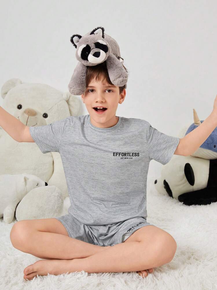 Tween Boy Minimalist Casual Letter Print Short-Sleeved Shorts Pajama Set