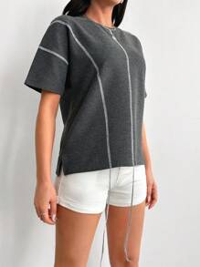 RueChic Tricou oversize cu broderie de culoare solidă pentru femei
