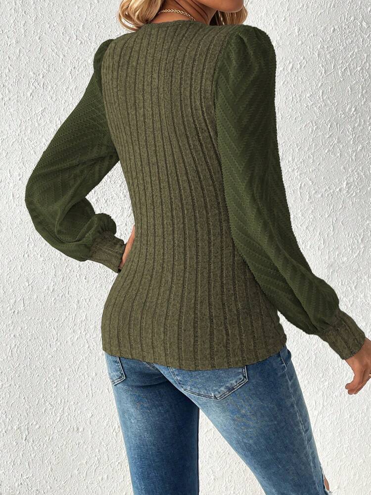 Women Fashionable Solid Color V-Neck Long Sleeve Top Fall Cloth For Women