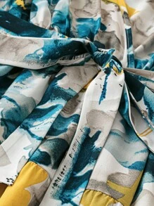 Celure 大尺碼女士夏日長款花印短袖連衣裙，襯有荷葉邊，適合度假穿著 - 彩色 - 查看 3