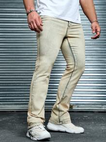 Manfinity Homme Men Vintage Denim Snowflake Bleach Dyed Flared Jeans