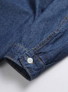 Manfinity Homme Chemise en denim à manches longues pour homme avec col à revers unicolore et boutons avant - Jean bleu - Voir 5