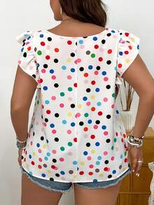 SHEIN VCAY Plus Size Chấm bi Cổ vuông Ruffle Hem Kỳ nghỉ Giải trí Áo - Nhiều màu - Xem 2