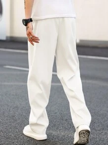 Claim Dot Men Drawstring Waist Pockets Straight Leg Loose Fit Casual Pants, For Fall - White - View 2
