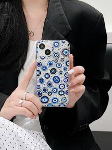 3入組帶有邪惡眼圖案的TPU手機殼，全覆蓋式防摔，適用於蘋果手機 - 藍色 - 查看 3