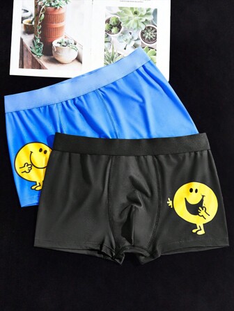 Mr Men Little Miss X SHEIN 2st Bekväma boxershorts för män med tecknat tryck