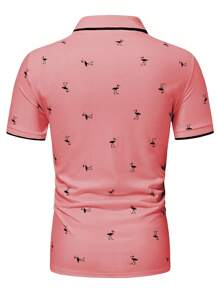 Manfinity Homme 男士夏季休閒火烈鳥印花短袖Polo衫 - 西瓜粉 - 查看 2